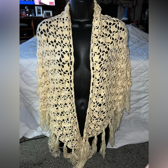Hand Made Crochet Tassel Shawl - Picture 1 of 5